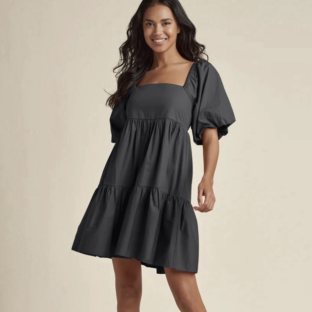 Gianni Bini Black Puff Sleeve Mini Dress Size Large Going Out Party Babydoll